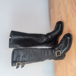 Jimmy Choo Yule Biker Black Knee-High Leather Boots